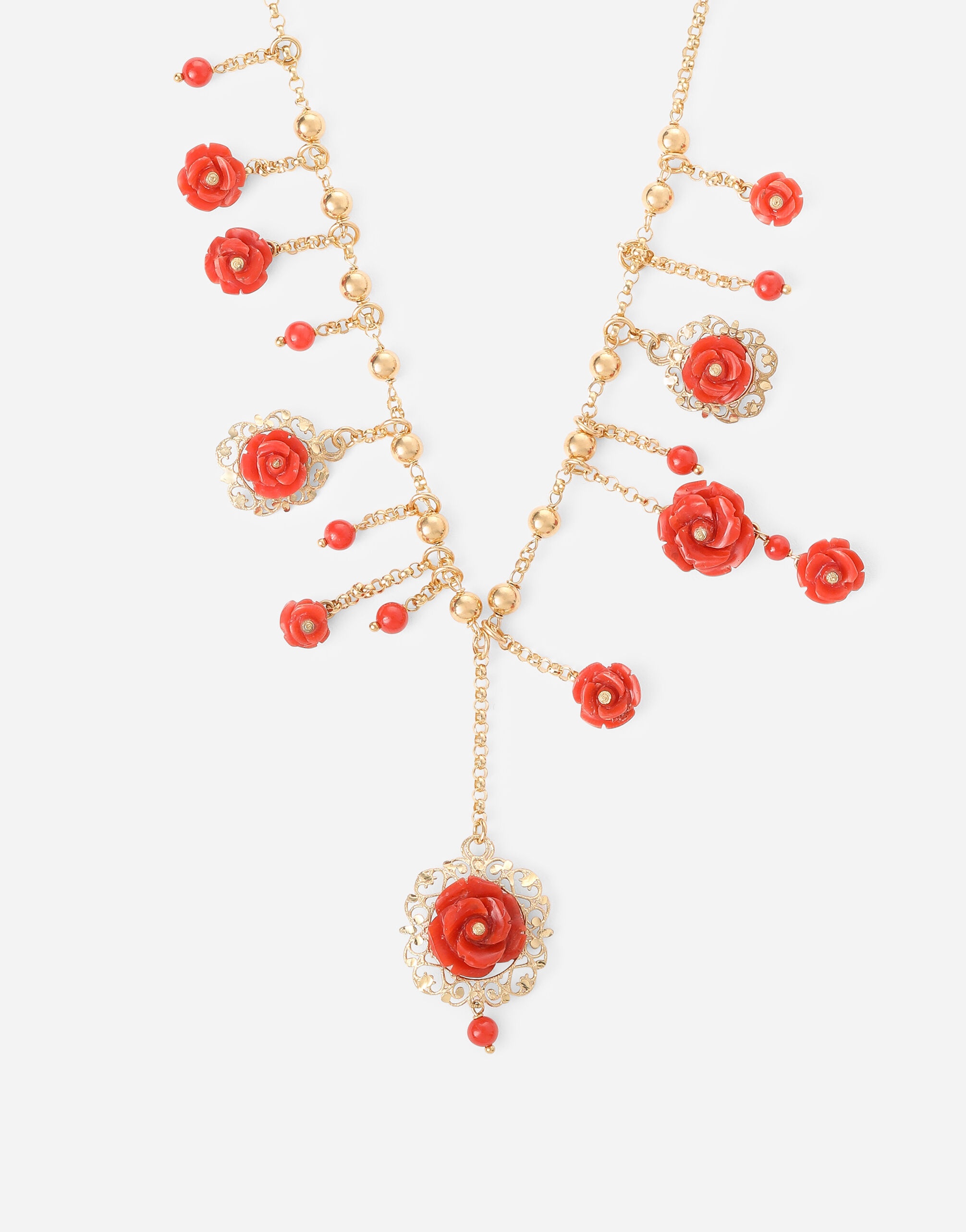 Coral necklace in yellow 18kt gold with coral rose - 2