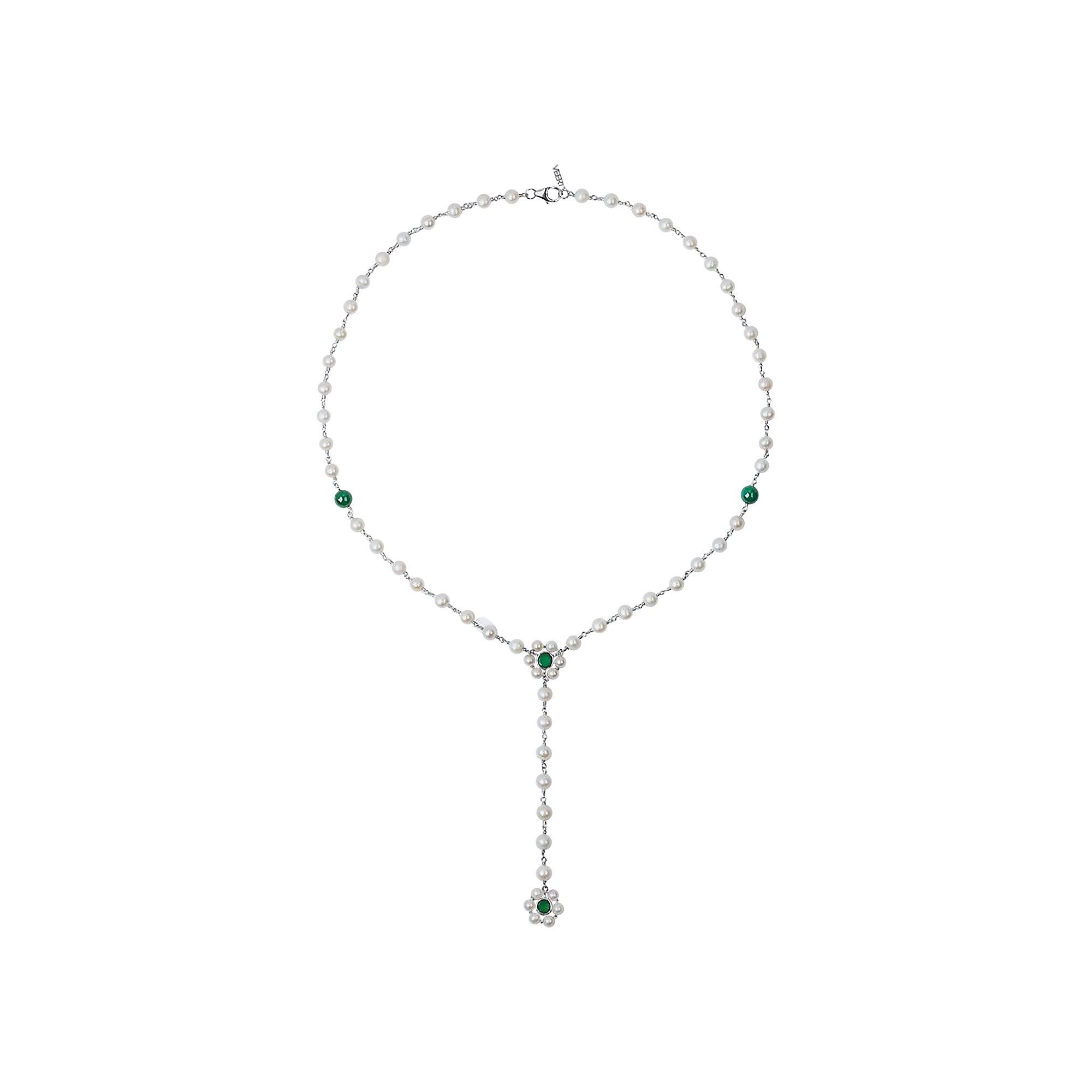 VEERT The Macro Flower Pearl Rosary 'Yellow Gold/Pearl/Green Onyx' - 1