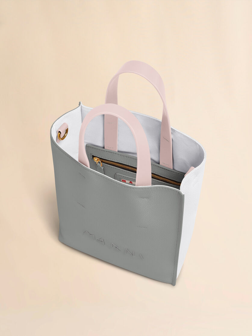 MUSEO SOFT MINI BAG IN GREY AND WHITE LEATHER WITH MARNI SYMBOL EMBROIDERY - 3