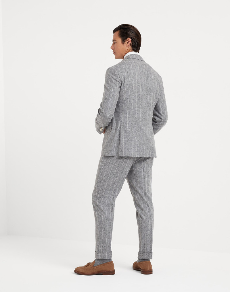 Brunello Cucinelli Flecked silk, wool and cashmere chalk stripe flannel Leisure suit: deconstructed Cavallo jacket and  outlook