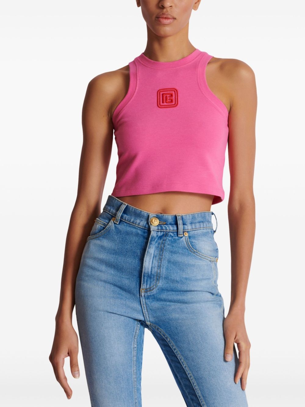 logo-embroidered cropped tank top - 6