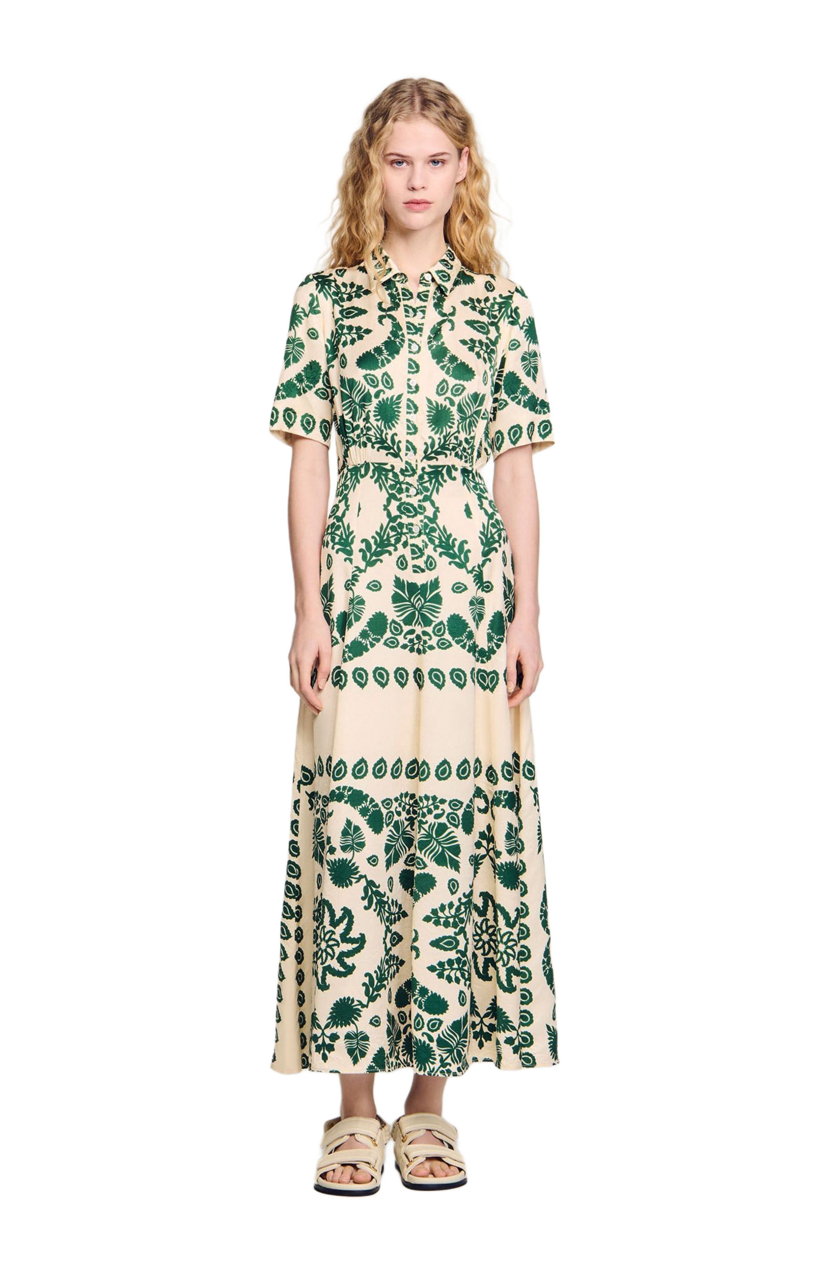 SANDRO Floral print maxi dress in Ecru /Green at Nordstrom - 1