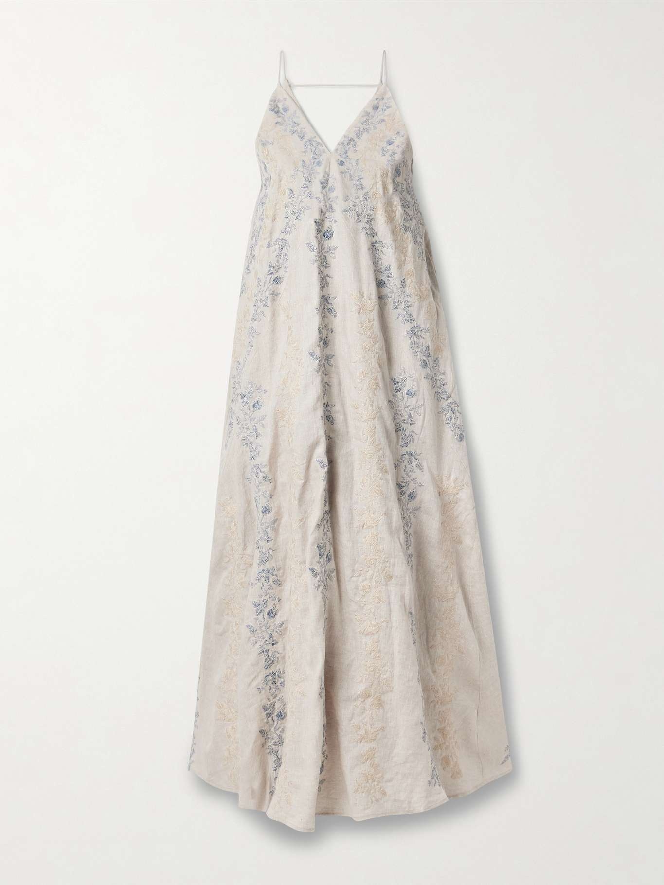 Soledad Bougainvillea embroidered linen maxi dress Ivory - 1
