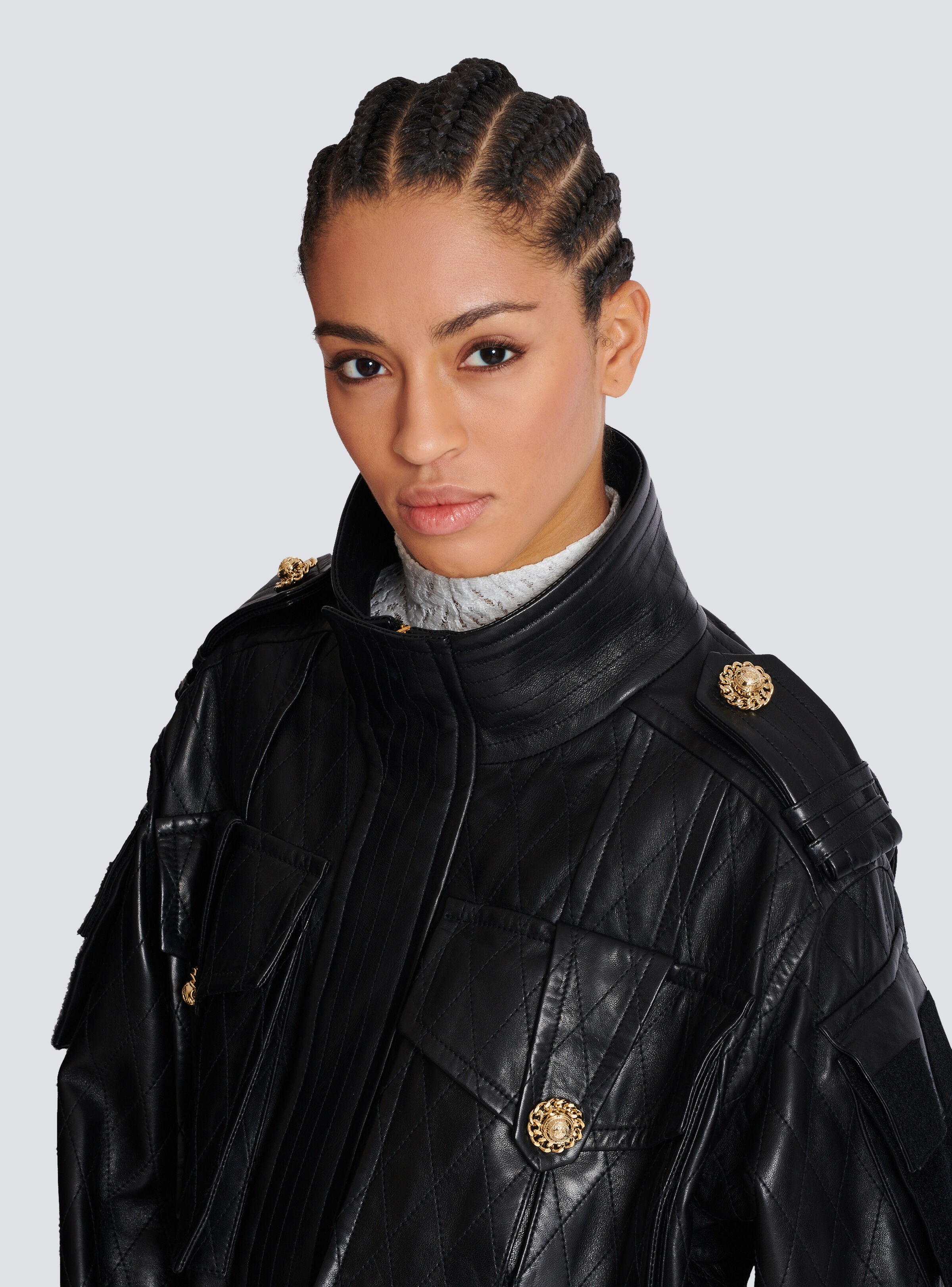 Lambskin leather parka with topstitched Diamond pattern - 7