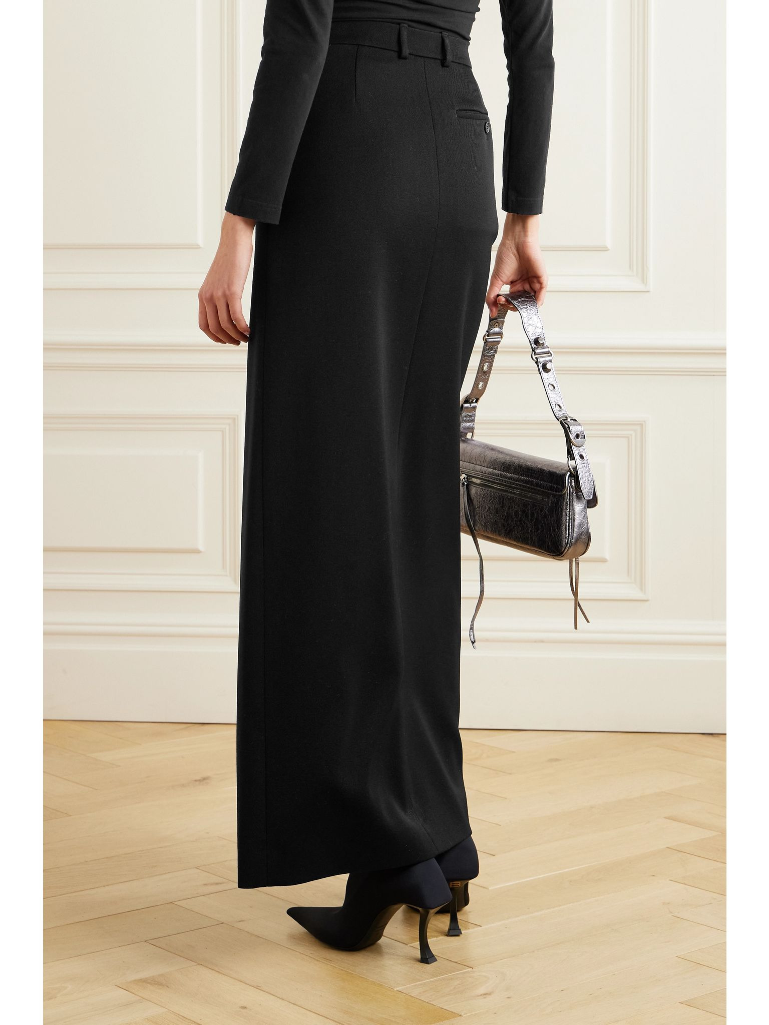 Wrap-effect wool-gabardine maxi skirt Black - 3