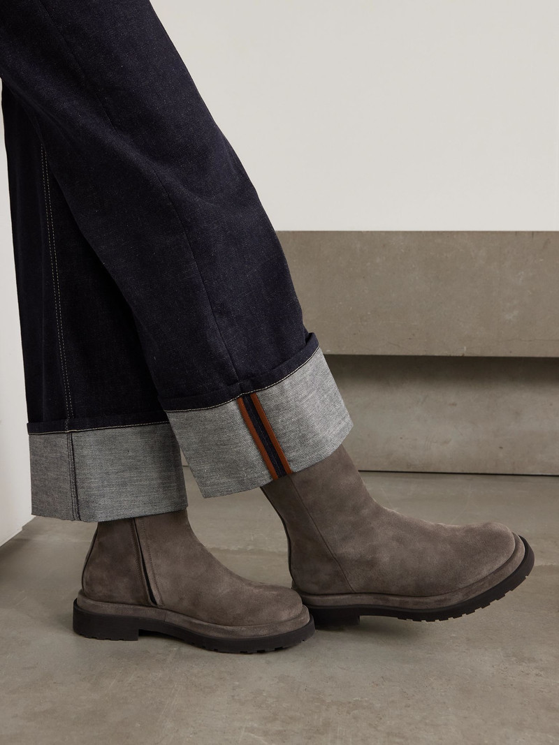 Brunello Cucinelli Bead-embellished suede ankle boots Brown outlook