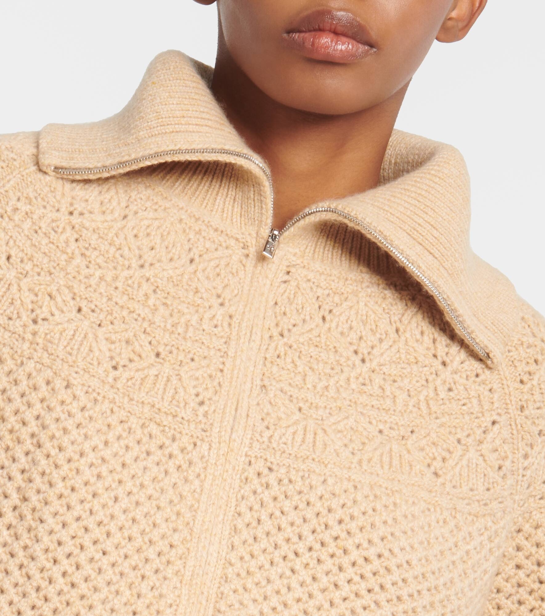 Crochet cashmere zip-up sweater - 4
