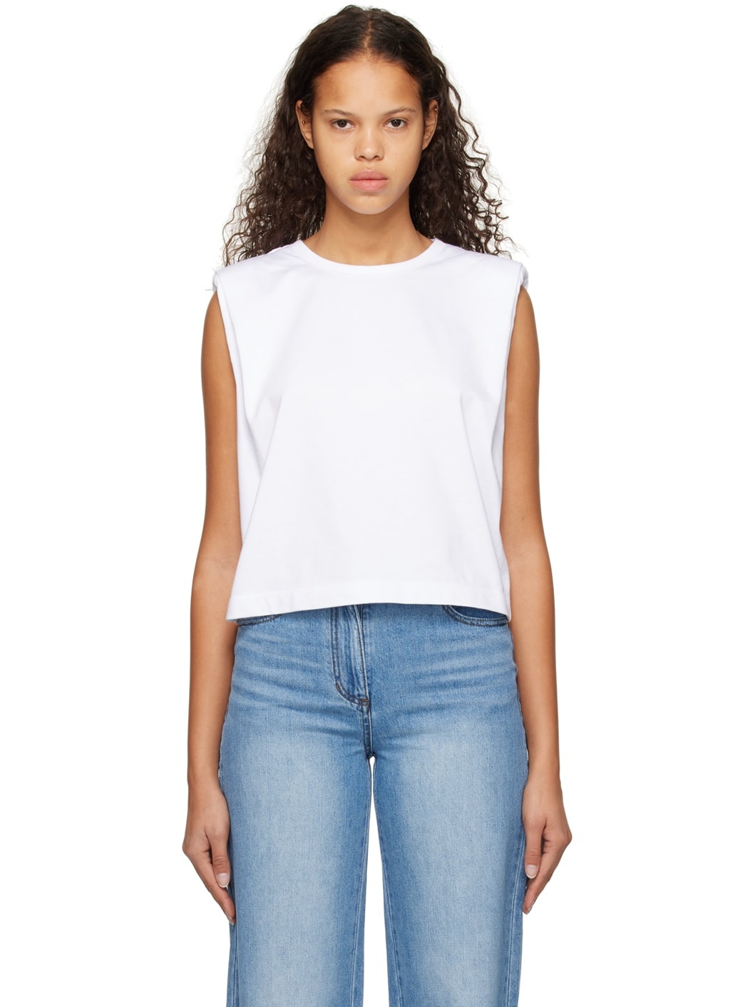 White Padded Shoulders T-Shirt - 1