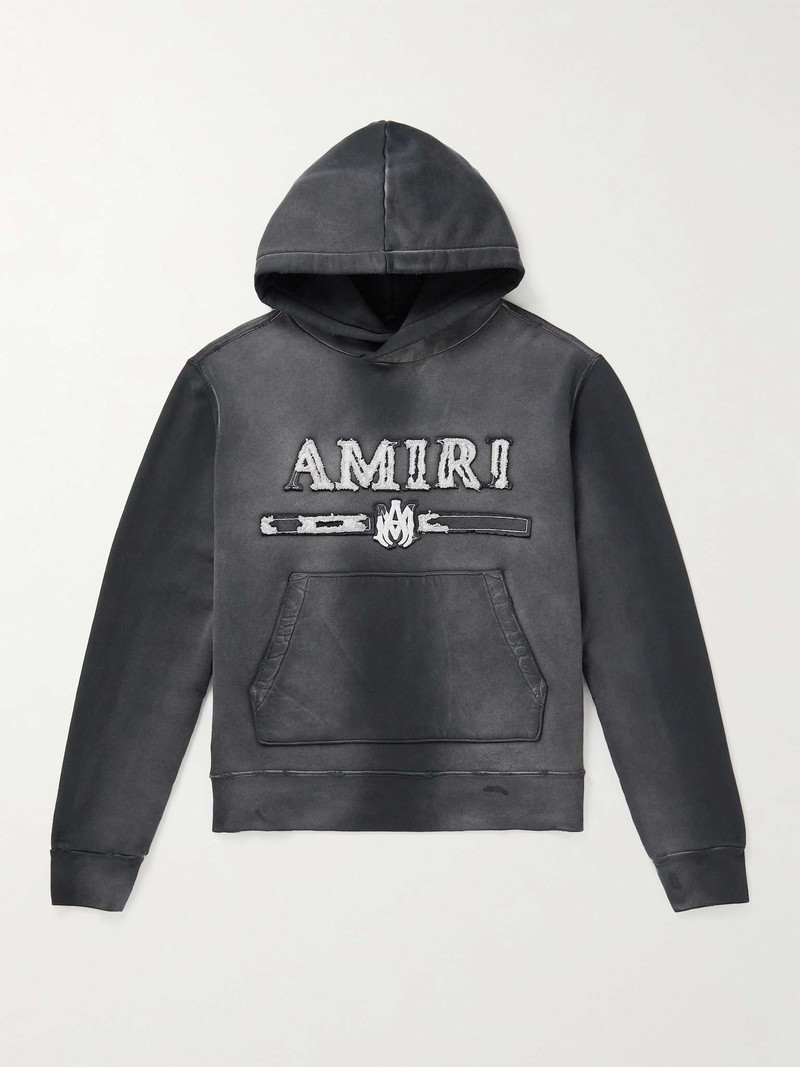 Logo-Appliquéd Distressed Cotton-Jersey Hoodie 1