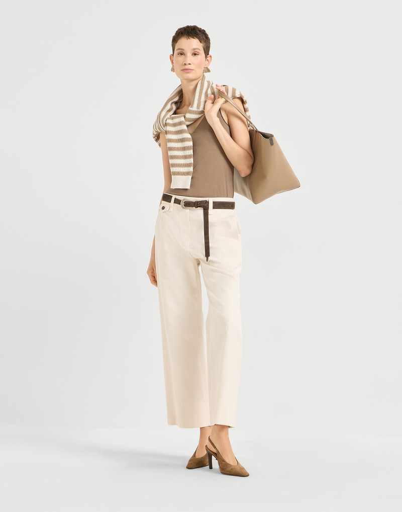 Cotton and linen cover cropped chino trousers with monili 4