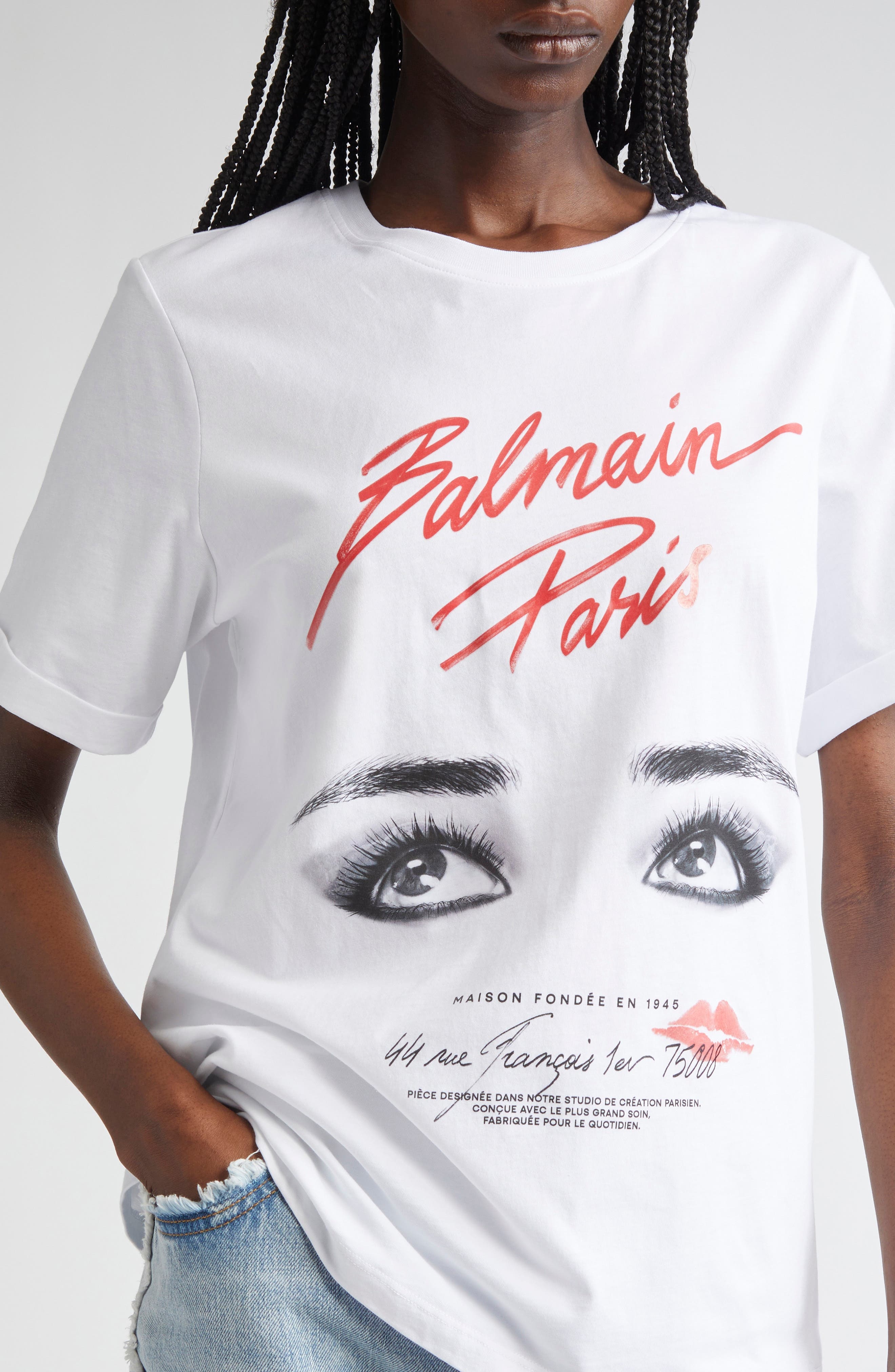 Balmain Beauty Graphic T-Shirt in White/black/red at Nordstrom - 5