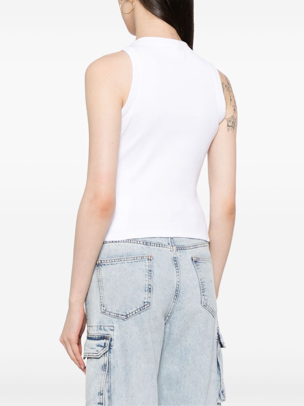 embroidered-logo ribbed tank top - 4