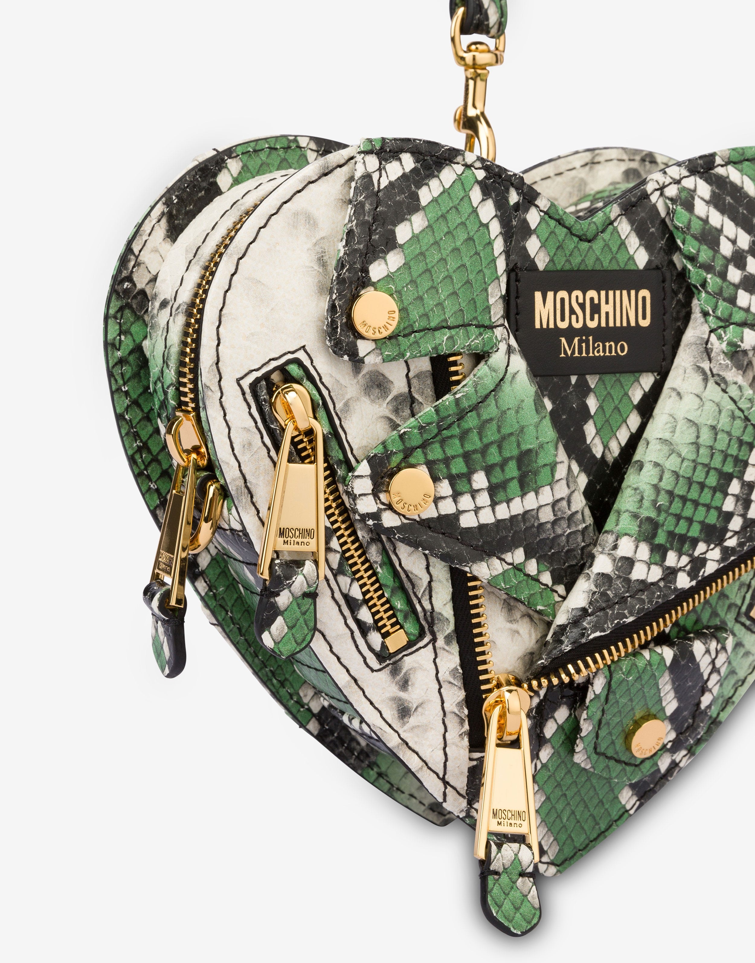 SMALL PYTHON-PRINT HEART BIKER BAG - 4