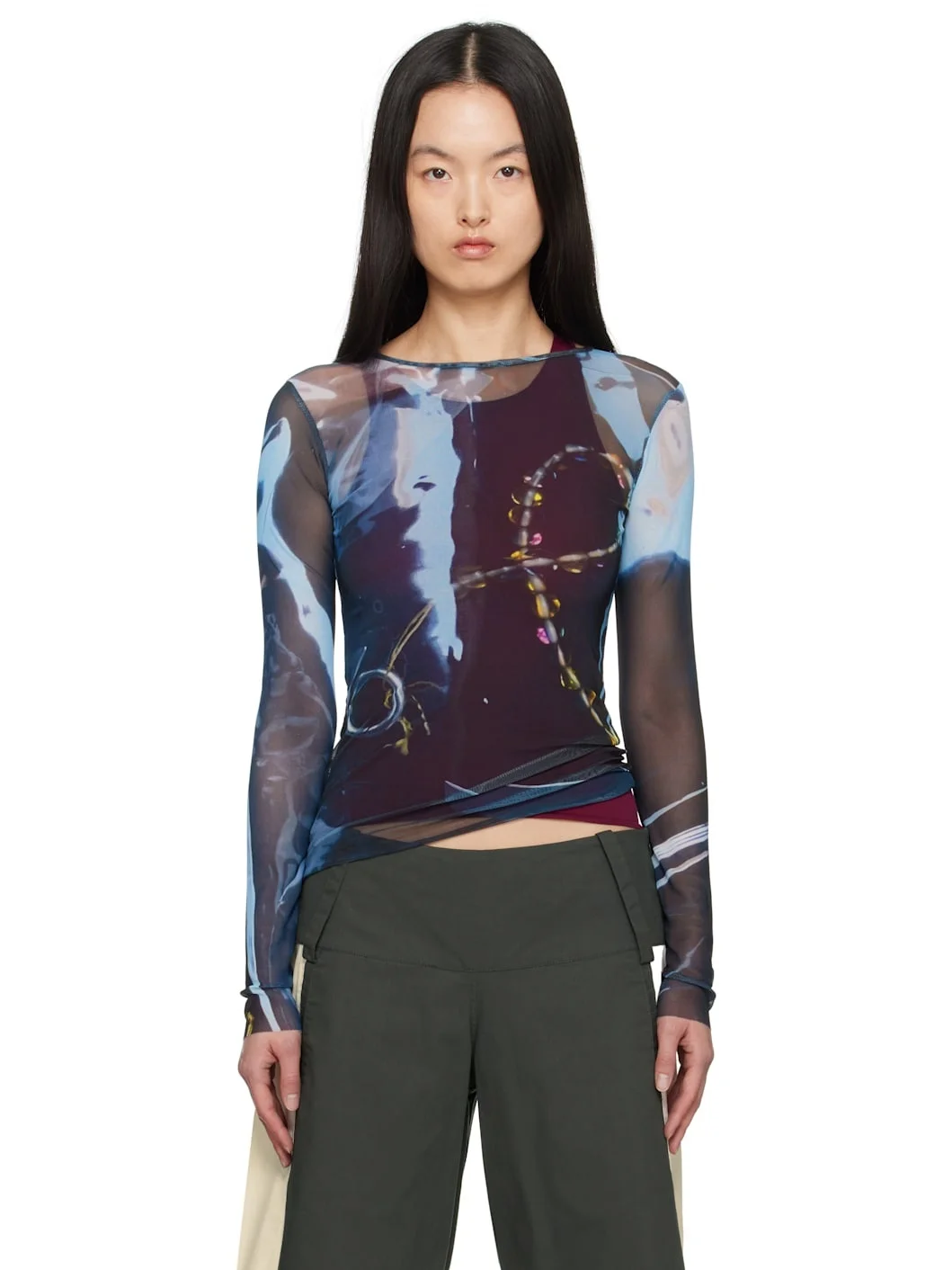 Black Shining Gem Tight Mesh T-Shirt - 1