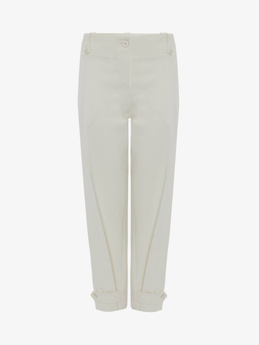 Military Cuff Cotton Gabardine Trouser in Optical White - 1