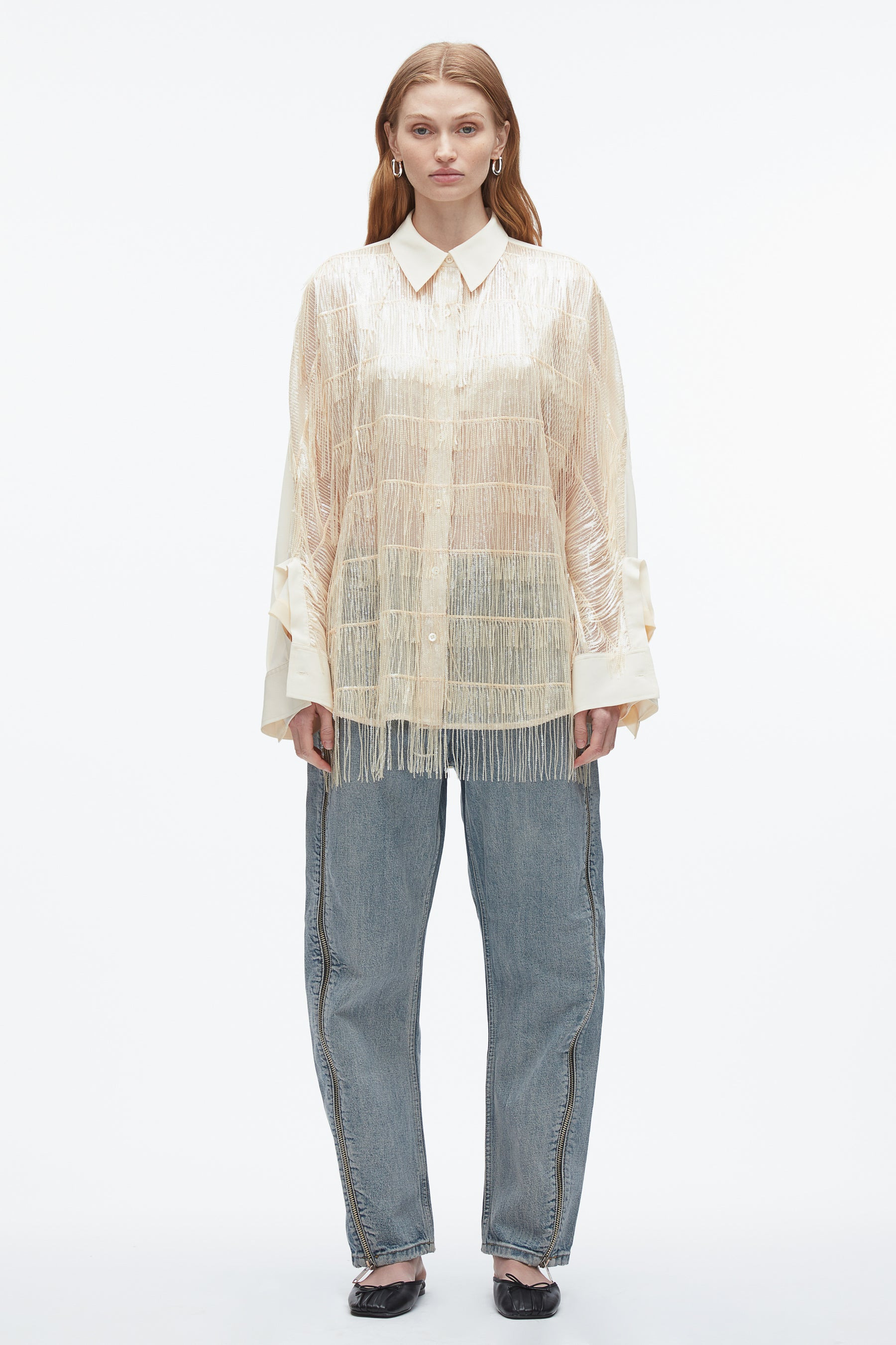 Sequin Fringe Shirt with Cascade Drape - 2