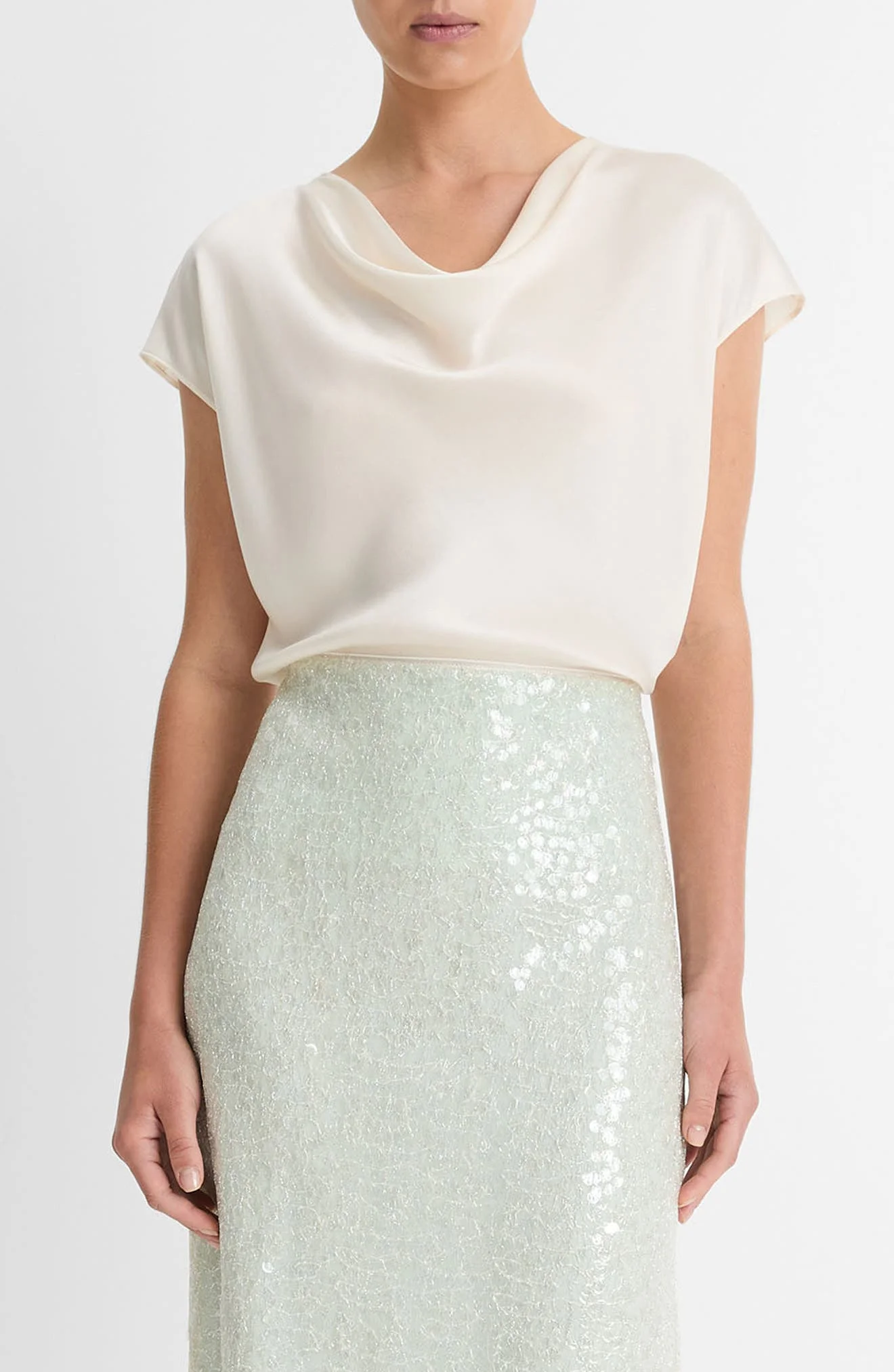 Vince Cowl Neck Silk Blouse in Off White at Nordstrom - 1