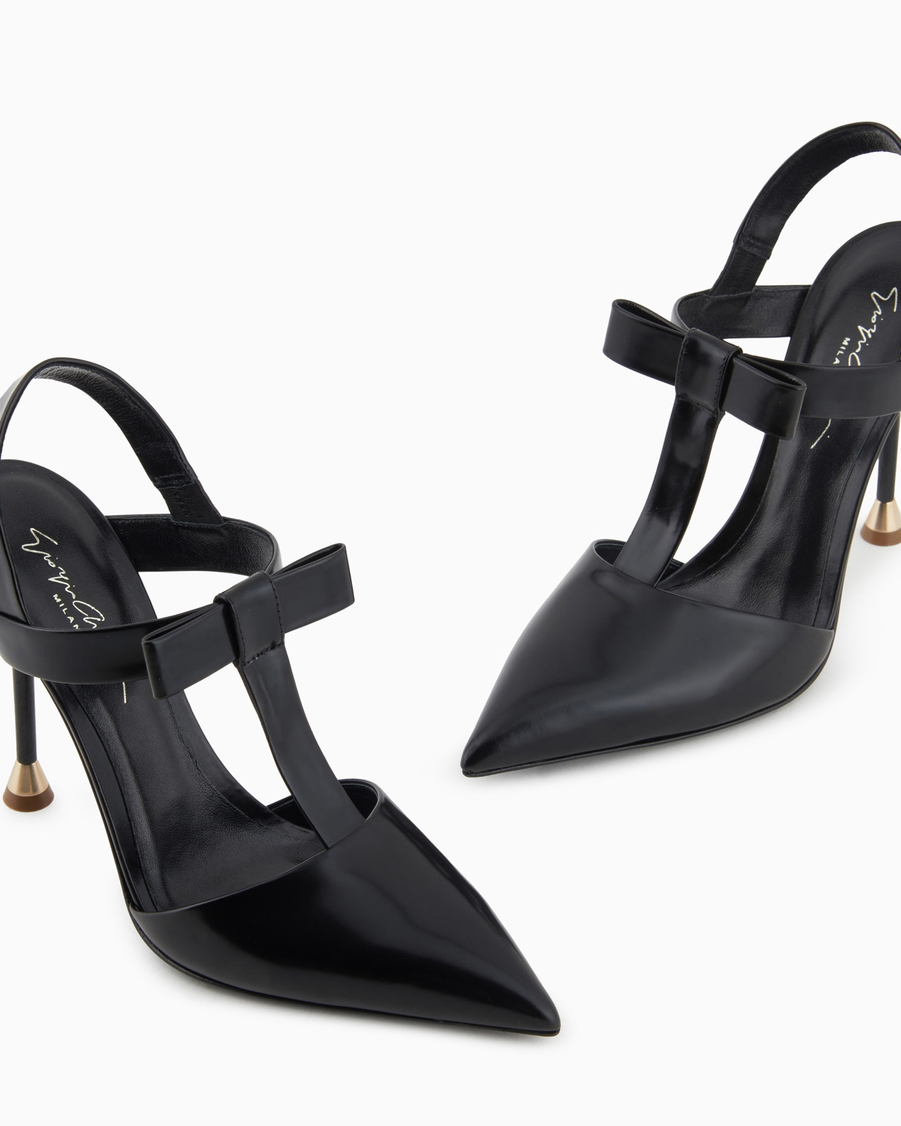 Brushed leather T-bar court shoes with bow - 5