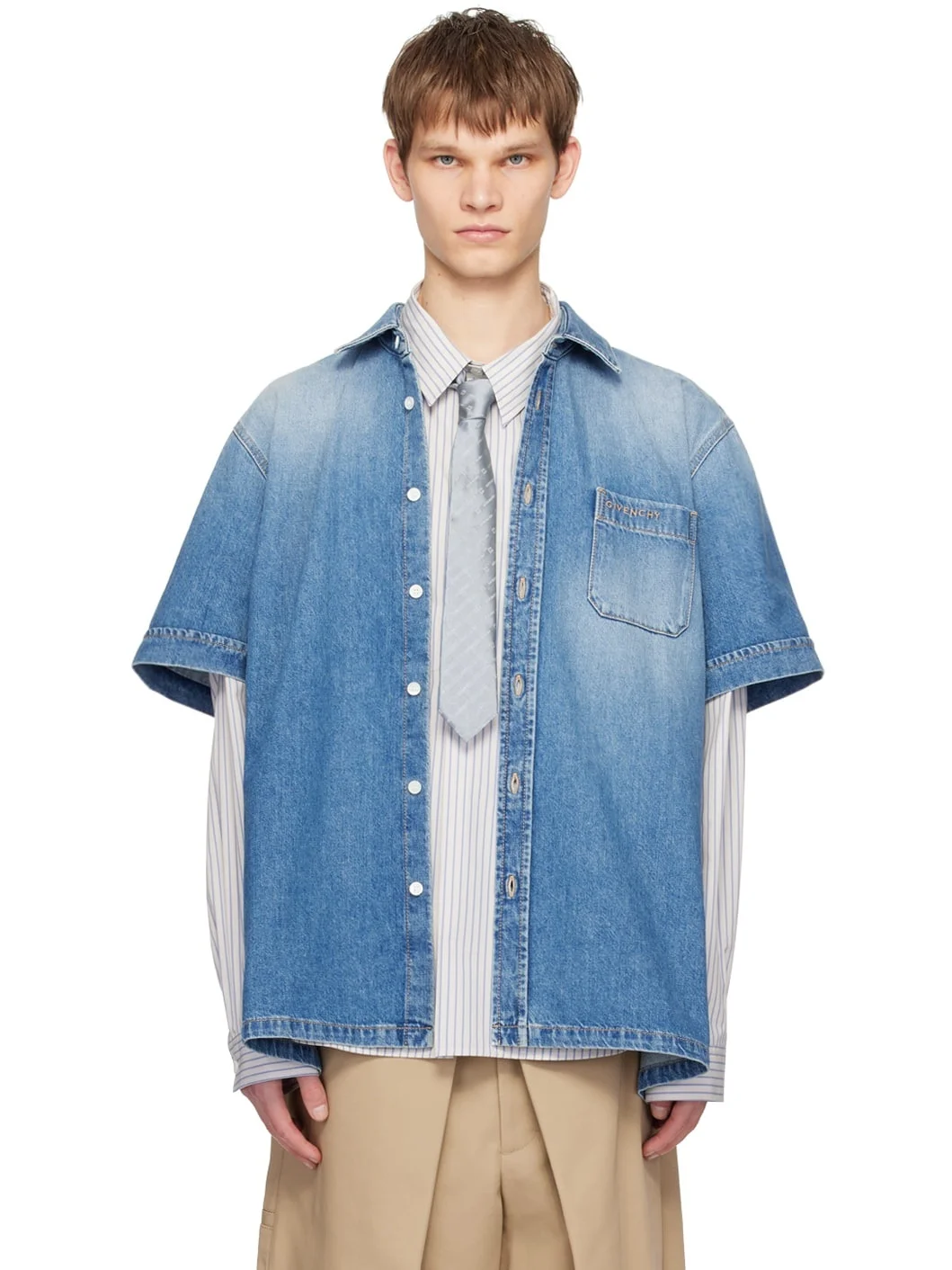 Blue Faded Denim Shirt - 1