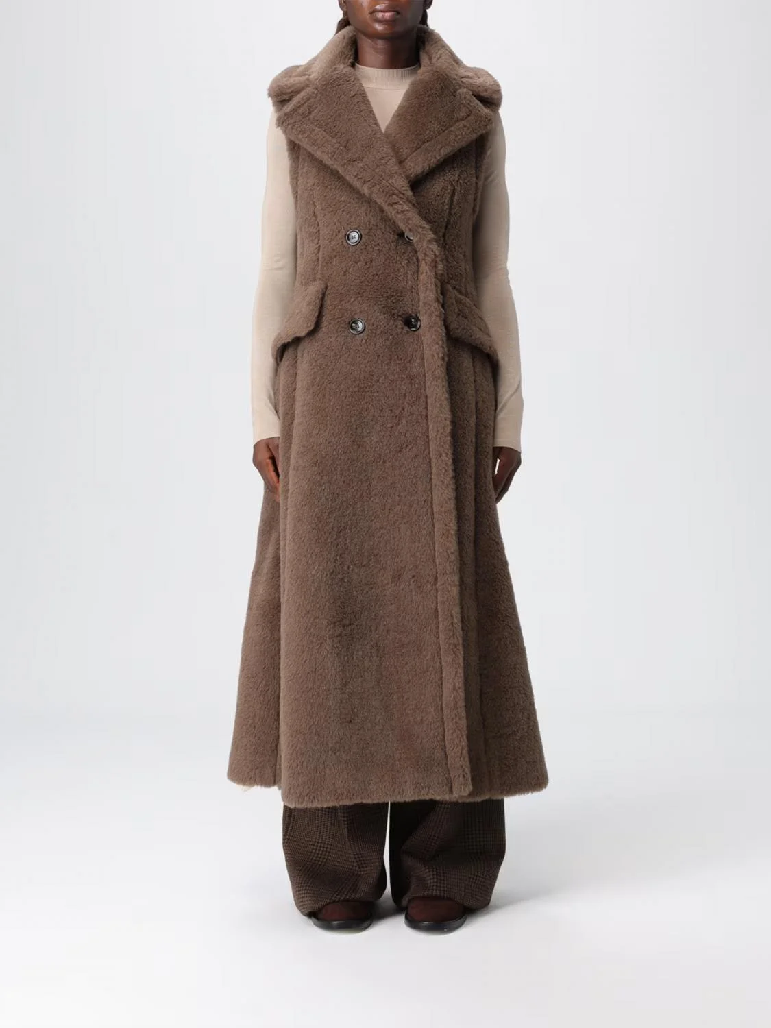 Max Mara Women Double-Breasted Long Flared Vest Max Mara In Alpaca, Wool And Silk Blend - 1