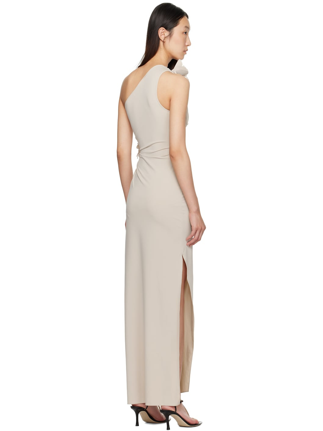Beige Asymmetric Flower Maxi Dress - 3