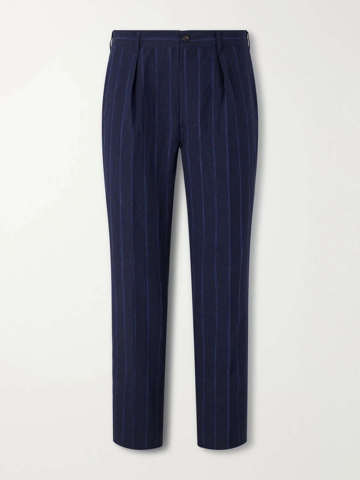 Games Straight-leg Pinstriped Cotton and Linen-Blend Suit Trousers - 1