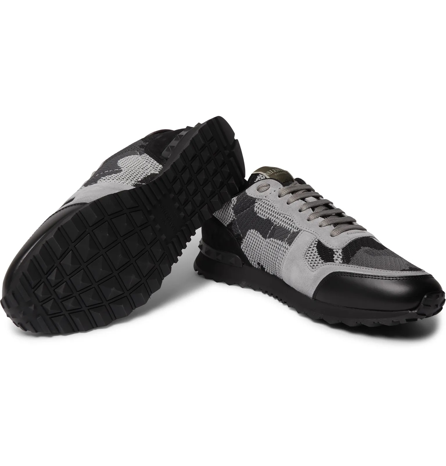 Valentino Garavani Rockrunner Camouflage-Print Stretch-Knit, Leather and Suede Sneakers - 3