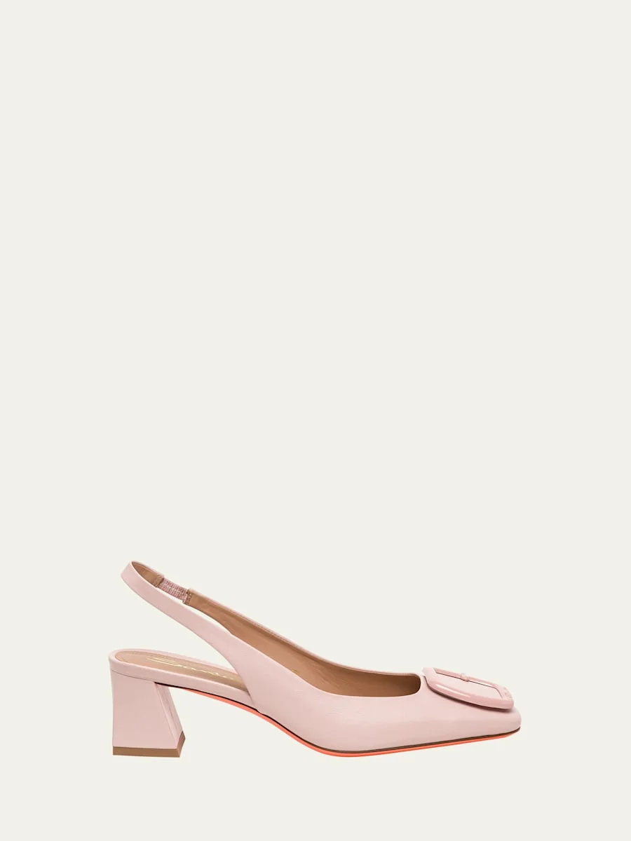 Lemon Leather Buckle Slingback Pumps - 1