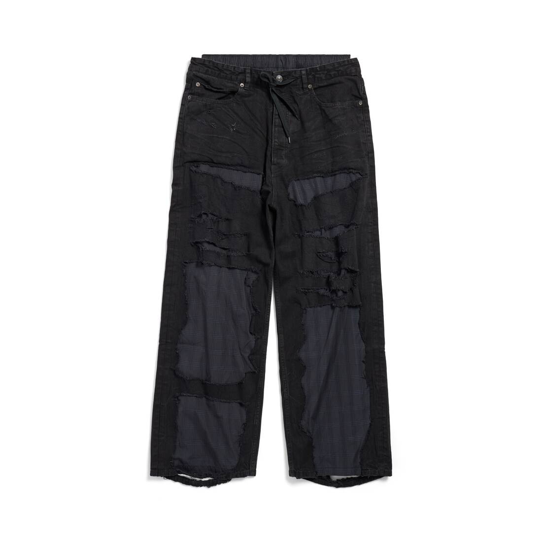 Patchwork Pyjama Pants in Black - 1