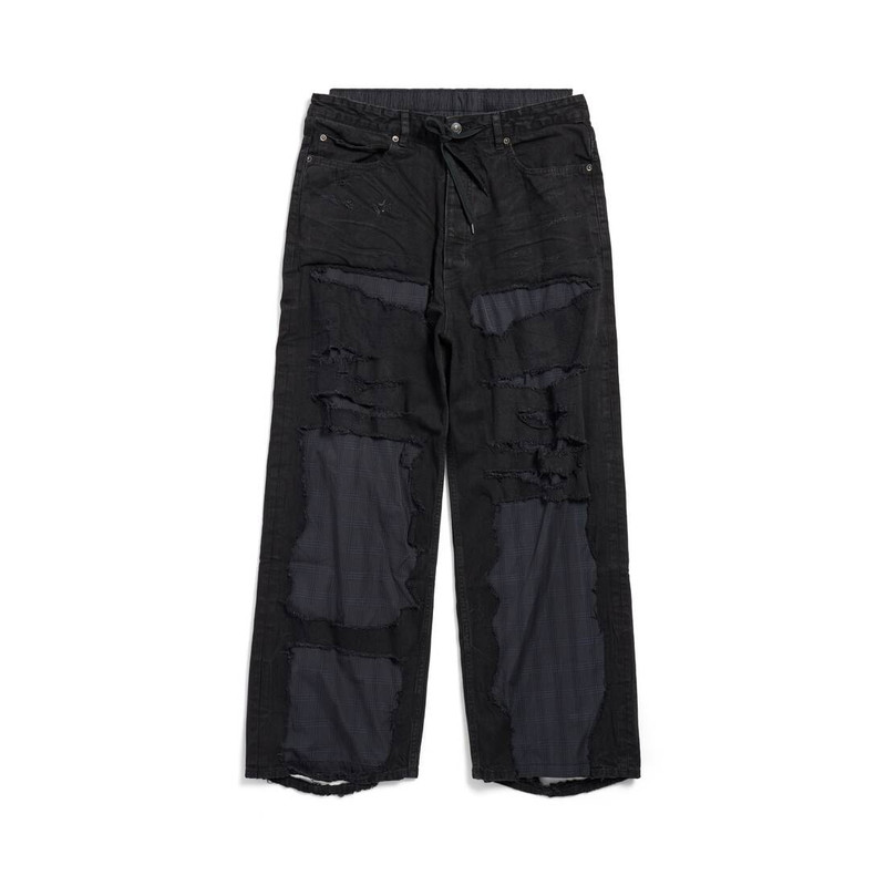 Patchwork Pyjama Pants in Black 1