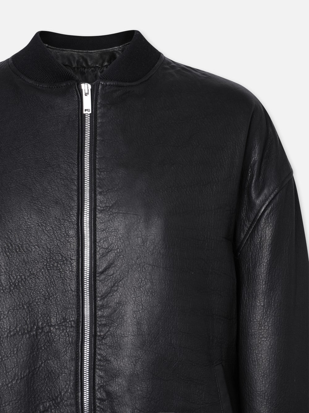 Oversized Leather Bomber in Black - 2