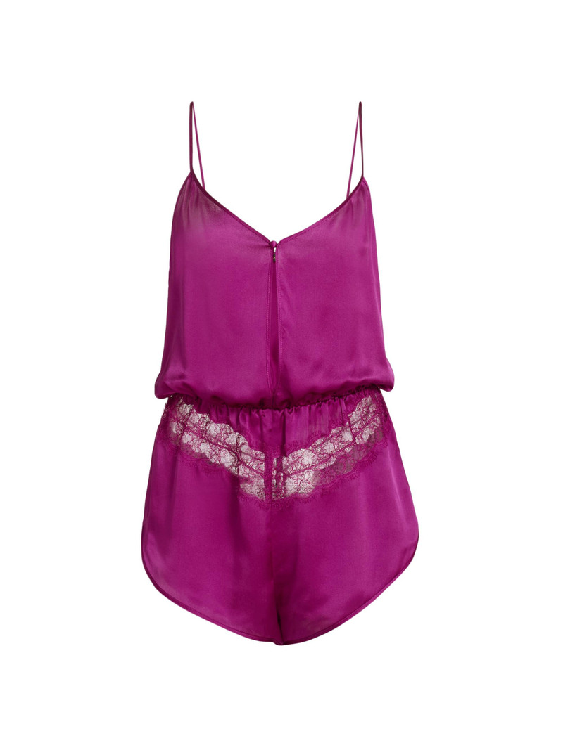 Women's Silk Lace-Paneled Teddy - Framboise 1