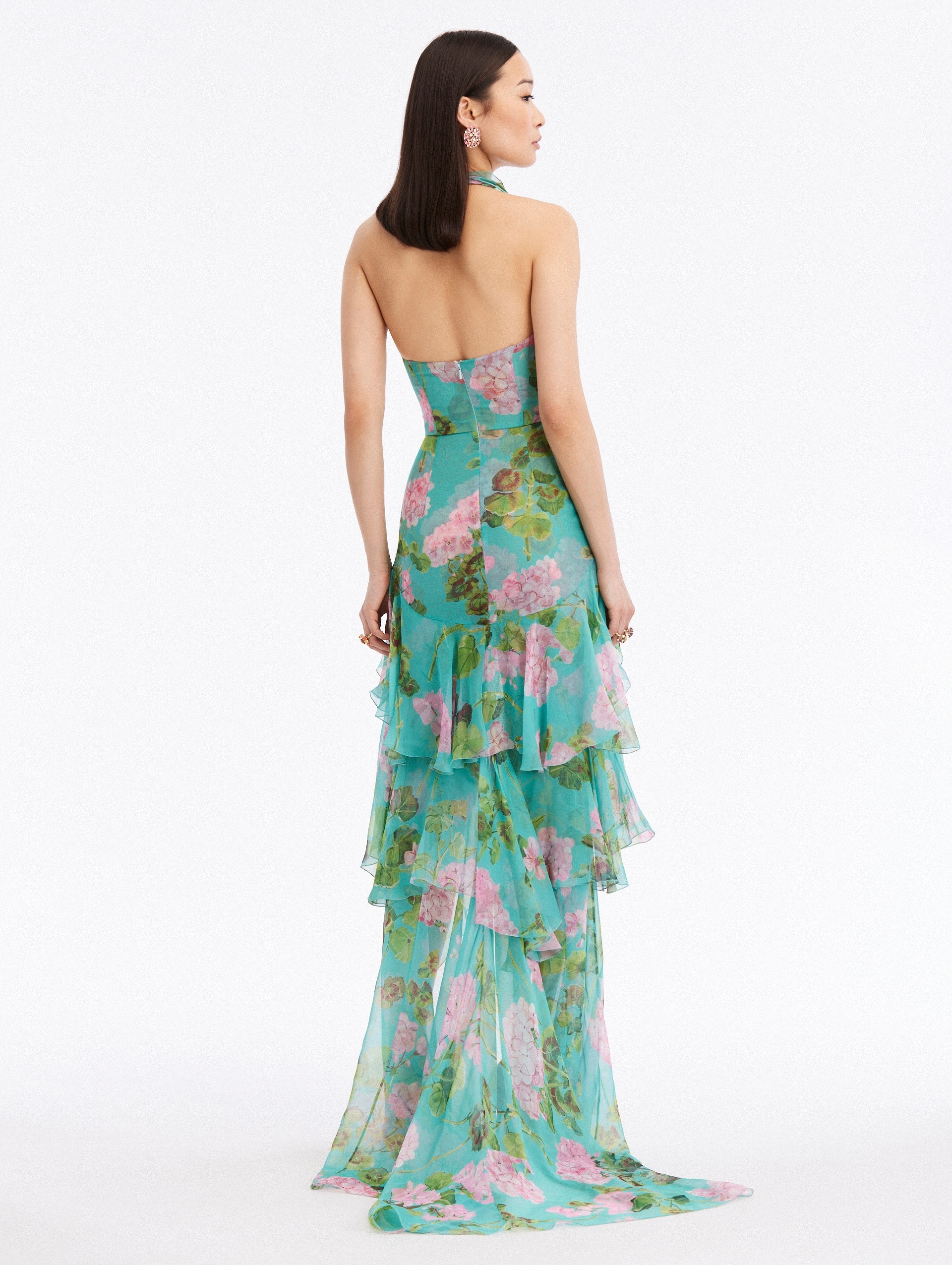 RUFFLE GERANIUM CHIFFON GOWN - 2