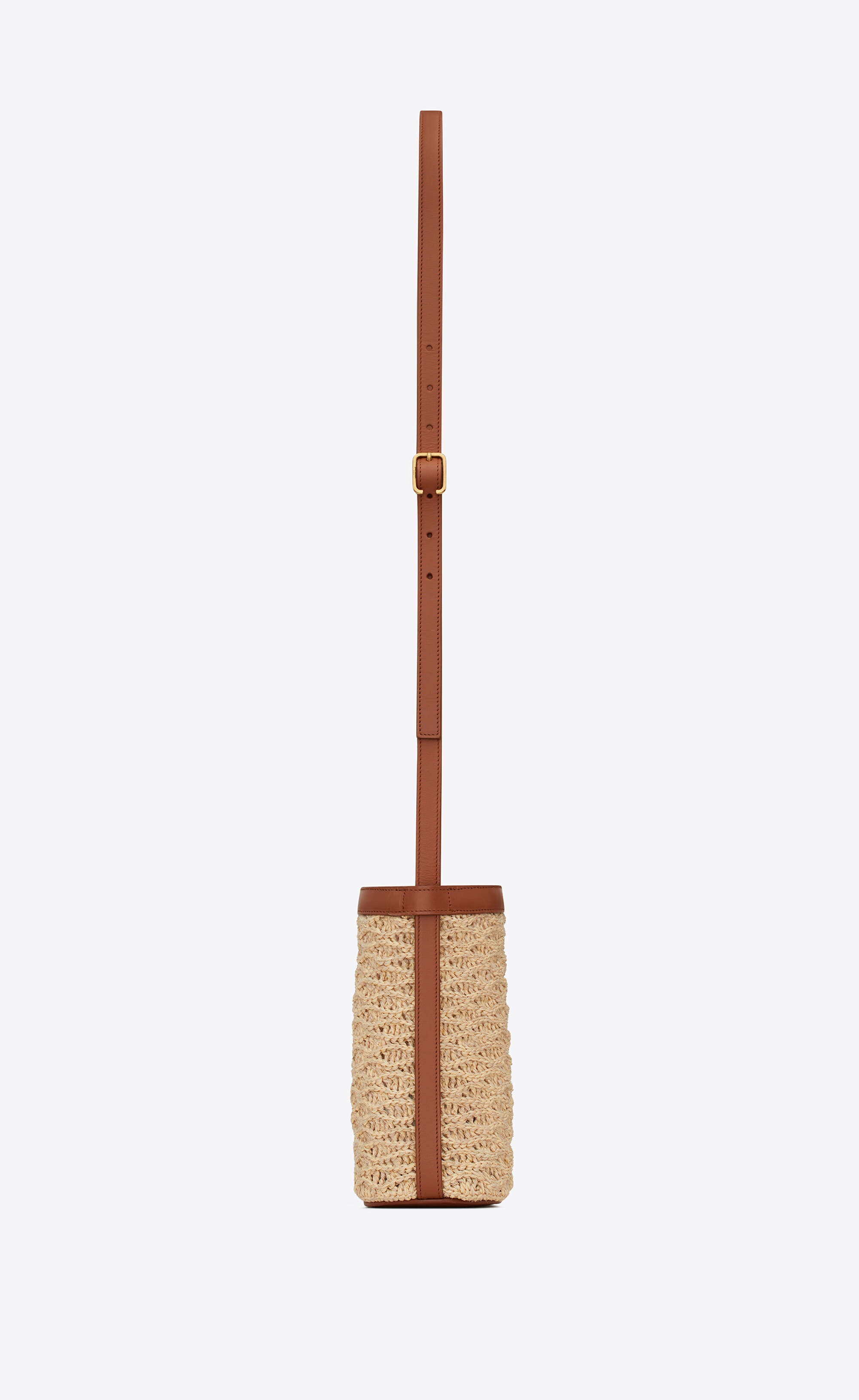 saint laurent bottle holder in raffia crochet and smooth leather - 3