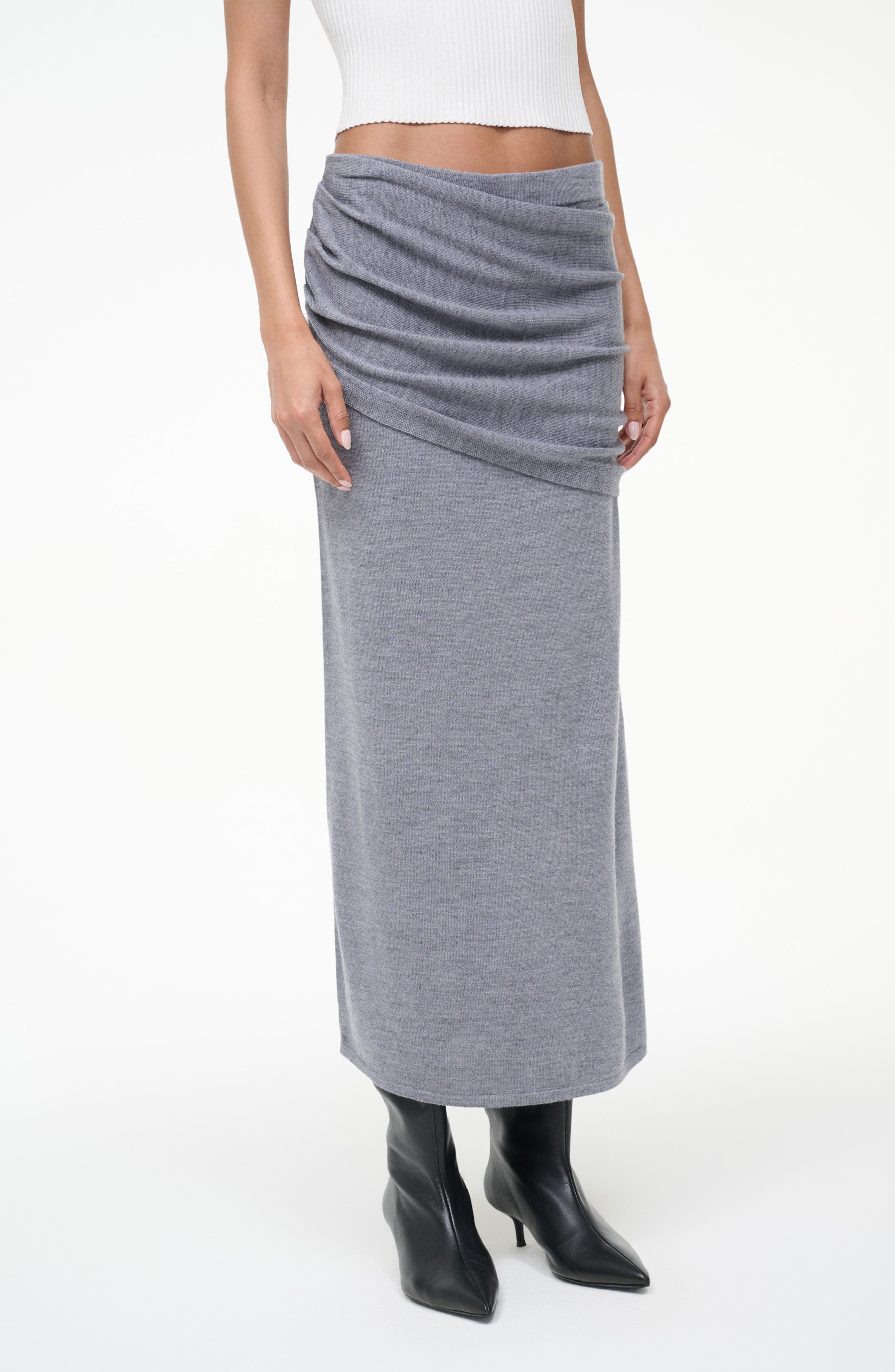 STAUD Wilma Merino Wool Skirt in Heather Grey at Nordstrom - 3