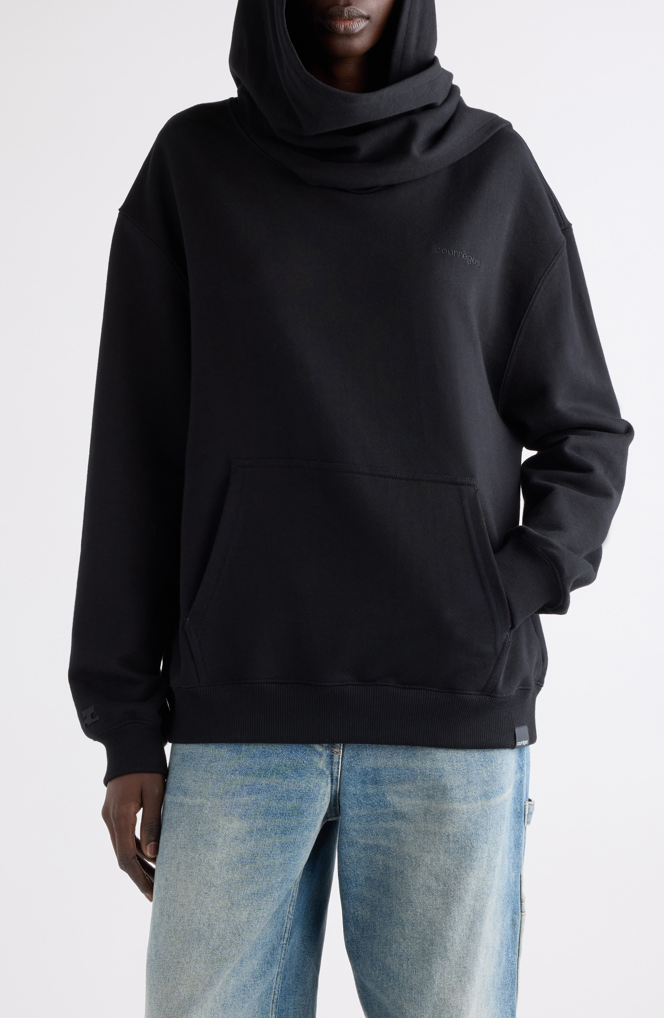 Courrèges Scarf Detail Hoodie in Black at Nordstrom - 3