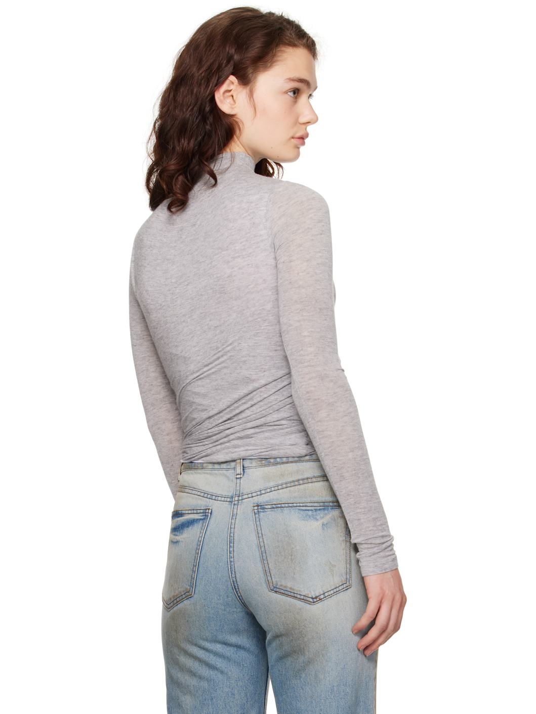 Gray Waist Shirring Turtleneck - 3