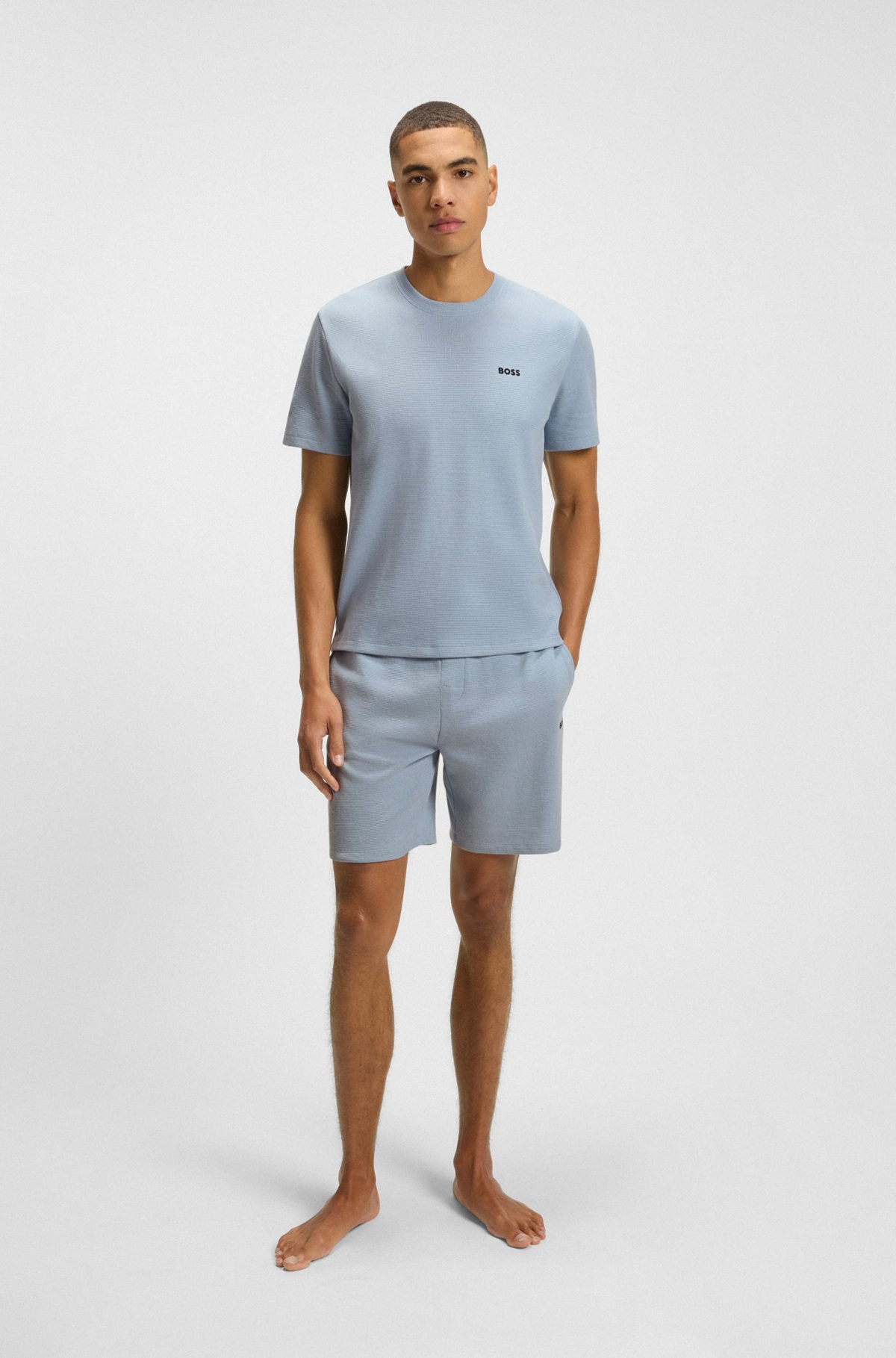 WAFFLE-STRUCTURED PAJAMA T-SHIRT WITH EMBROIDERED LOGO - 3