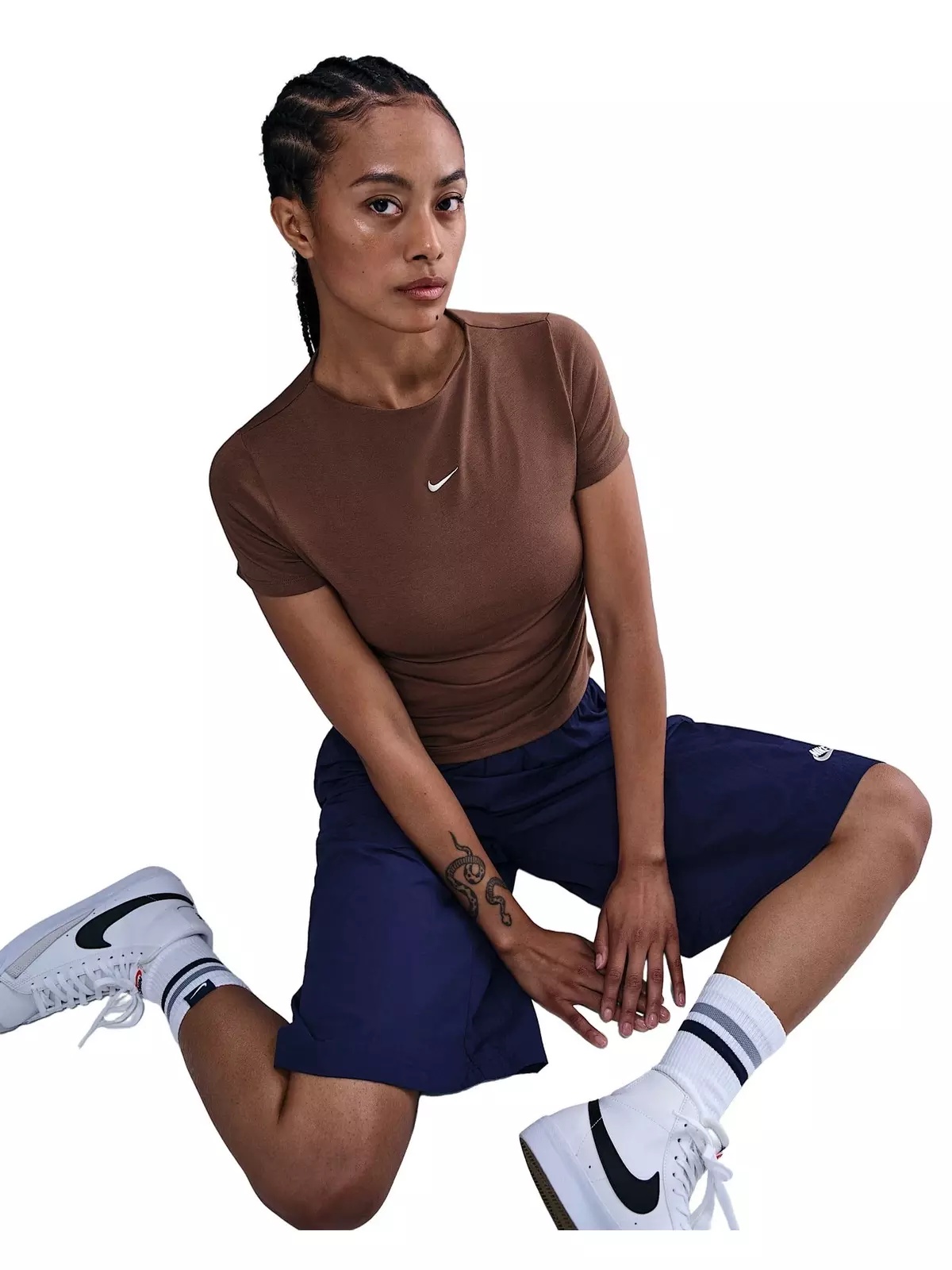 Women's Sportswear Chill Knit Tight Short-Sleeve Mock-Neck Top -Brown - 3