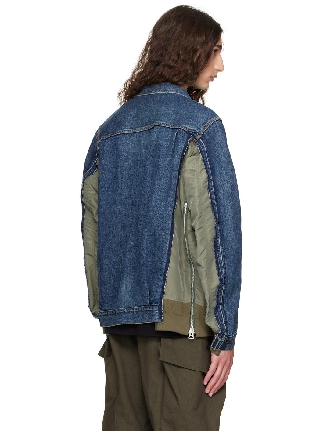 Navy & Khaki Nylon Twill & Denim Jacket - 3
