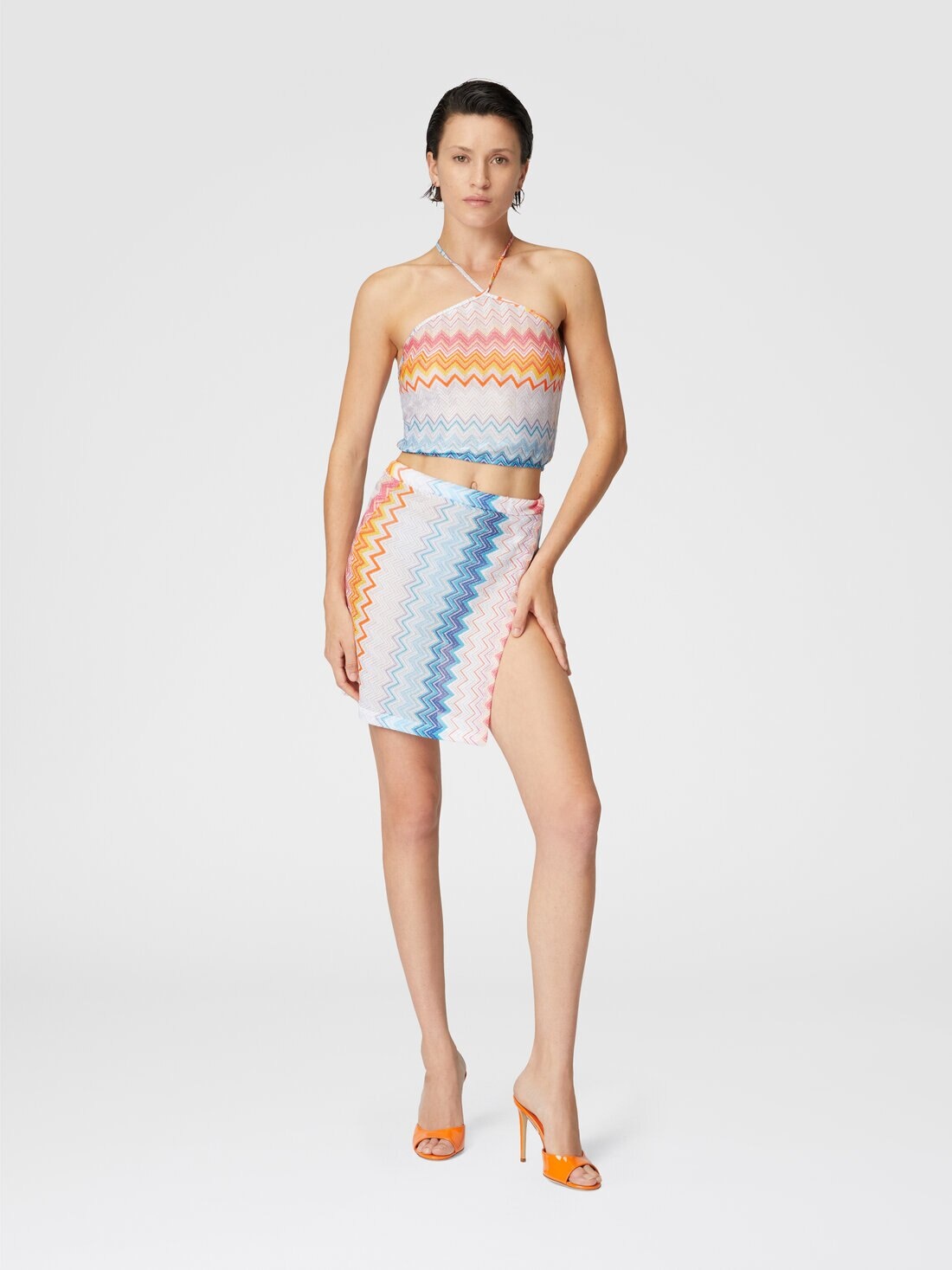 Lamé zigzag viscose blend top with halter neckline - 2