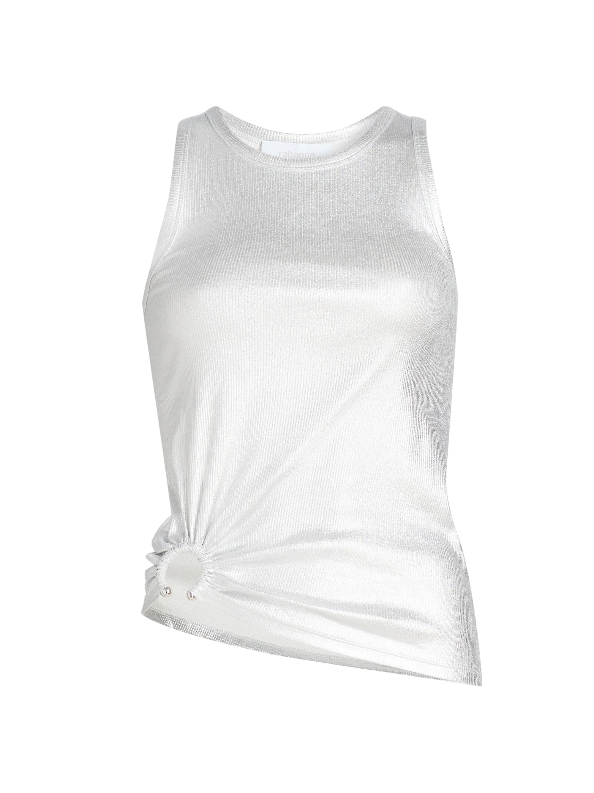 Women's Ring-Accented Metallic Ribbed Tank Top - Silver - 1