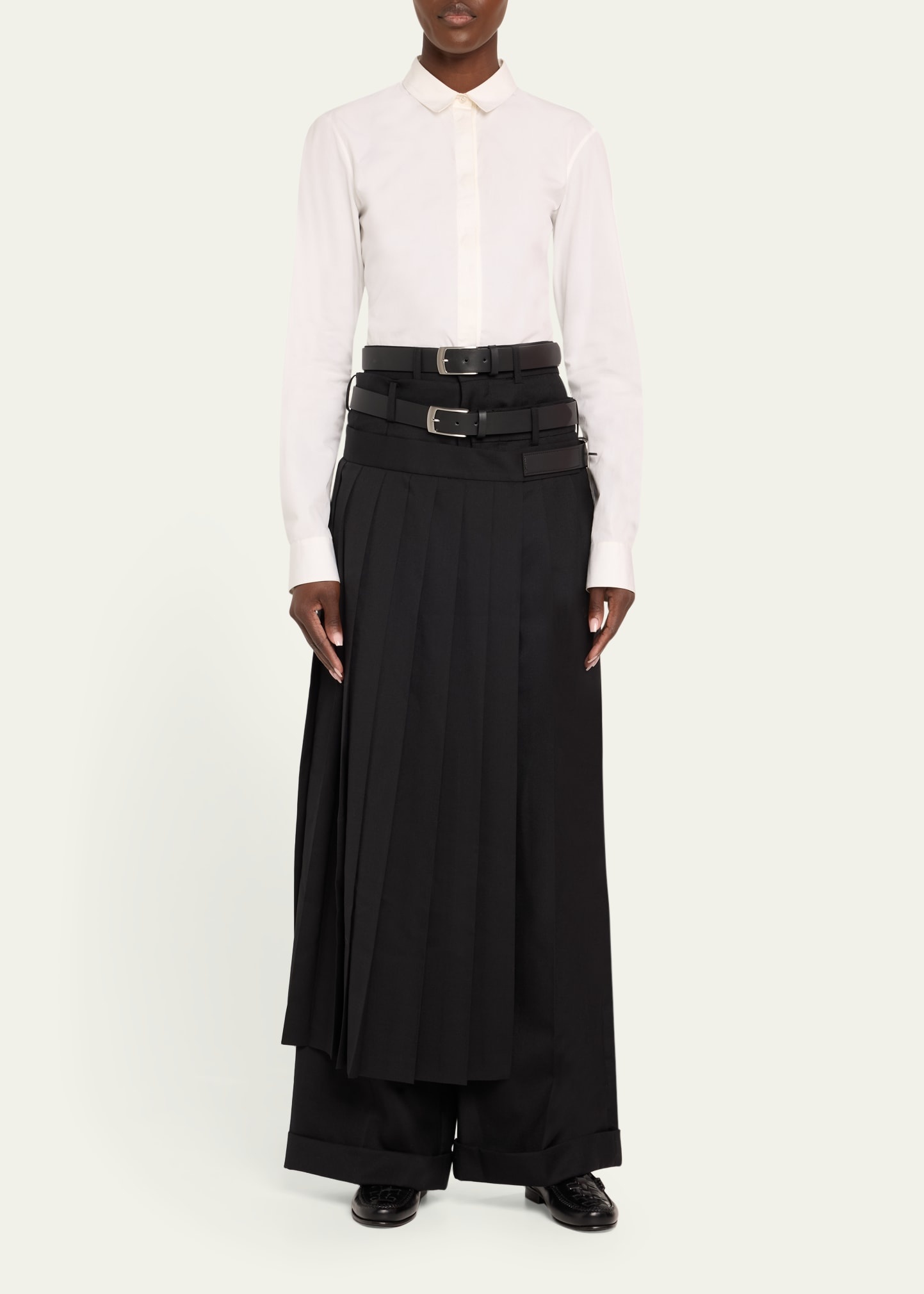 Pleated Skirt Over Wool Pants - 2