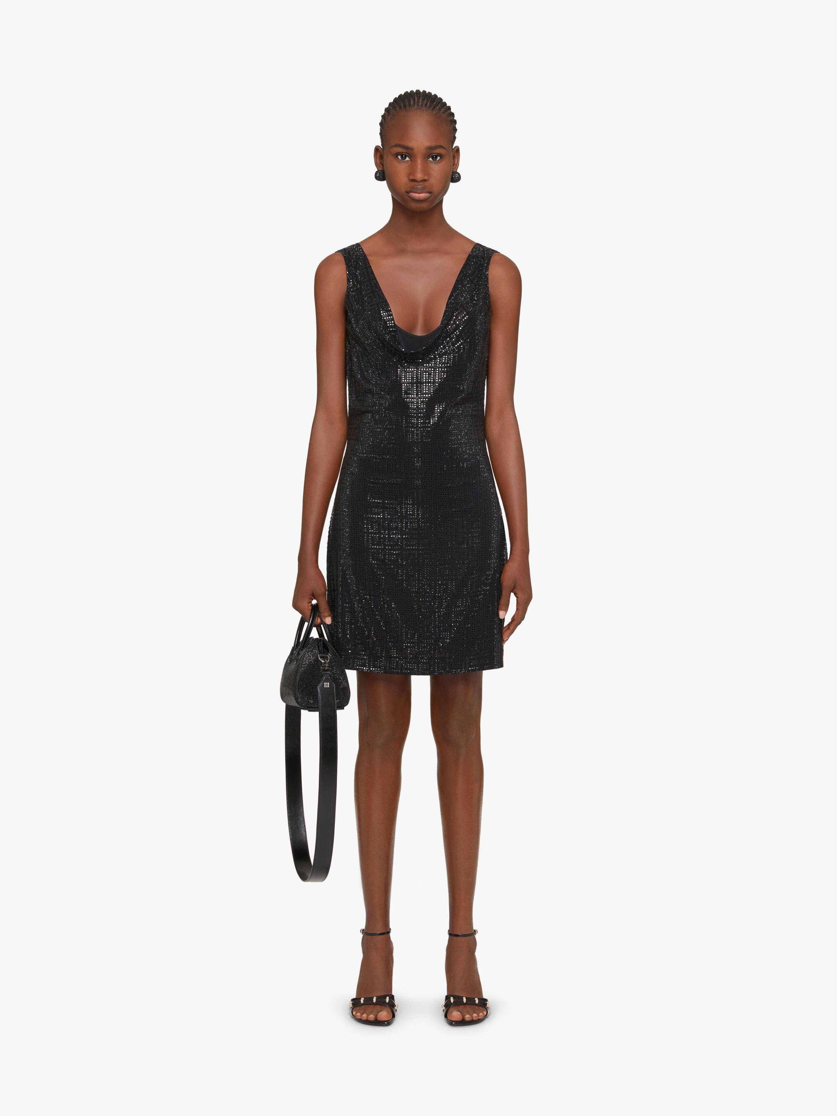 DRAPED DRESS IN SILK WITH 4G RHINESTONES - 2