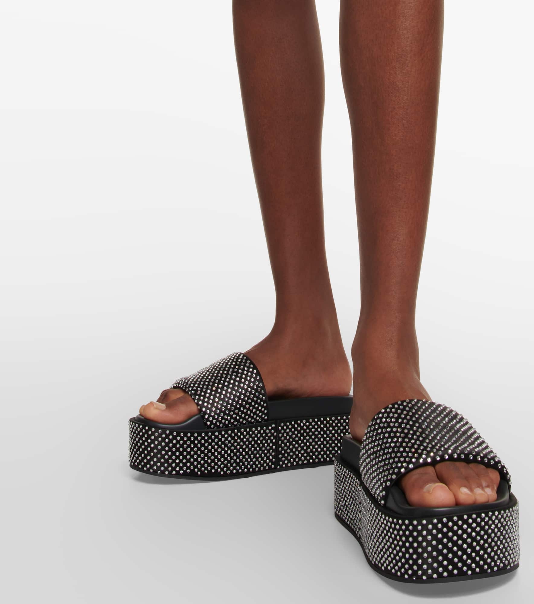 Embellished satin platform slides - 7