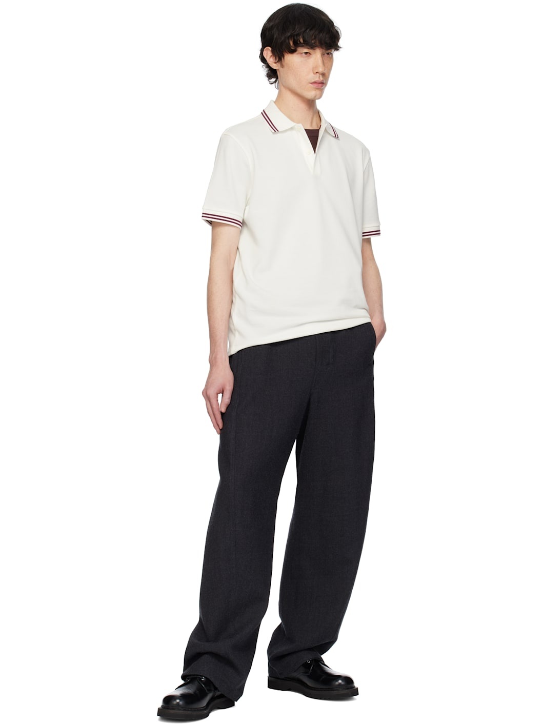 White Striped Trim Cotton Piquet Polo - 5