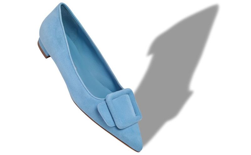 Manolo Blahnik Light Blue Suede Buckle Detail Flat Pumps outlook