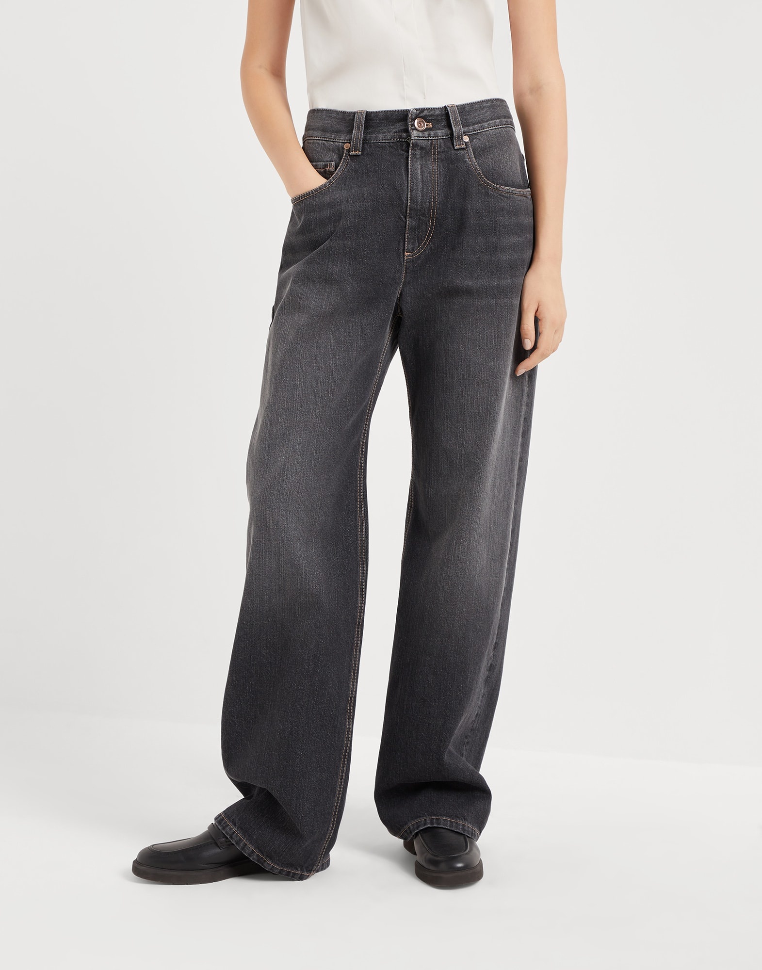 Brunello Cucinelli Authentic denim loose trousers with shiny
