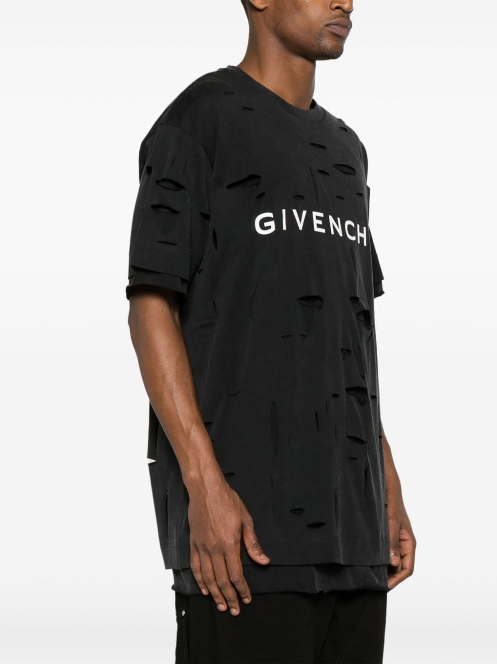 logo-print ripped T-shirt - 3