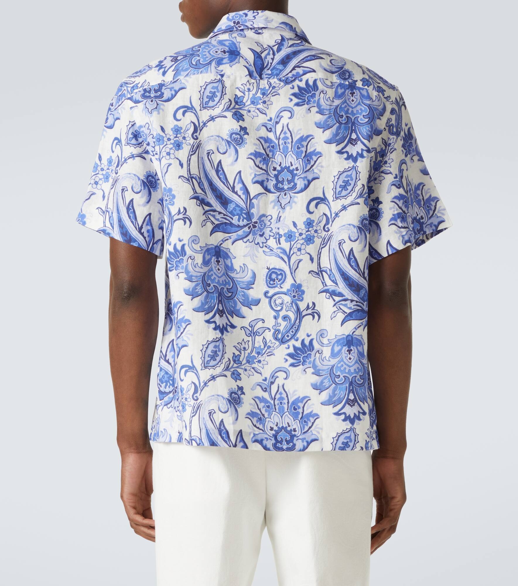 Printed linen bowling shirt - 4
